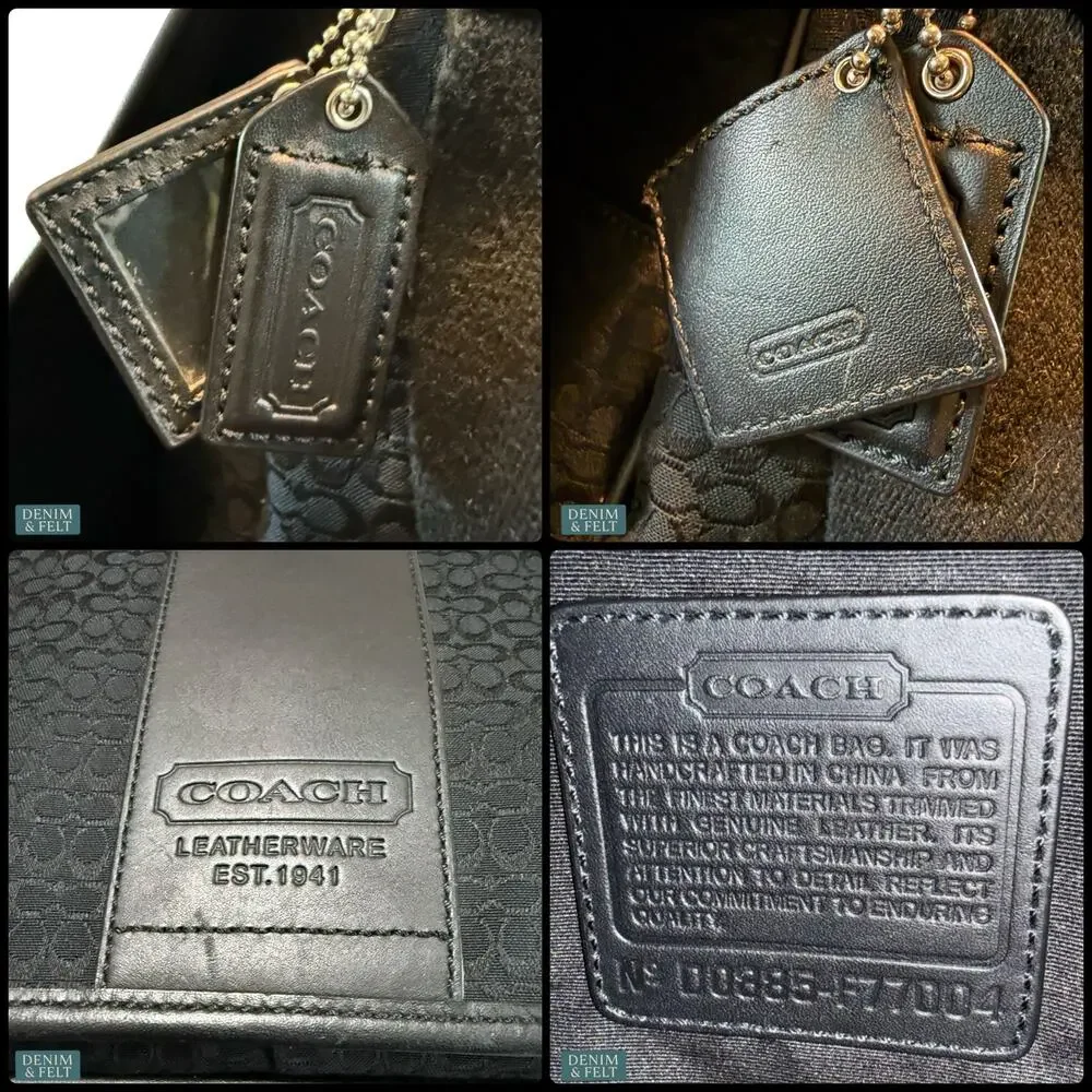 Coach Signature Hudson Messenger Laptop Bag Black‎ Canvas Leather Trim Briefcase